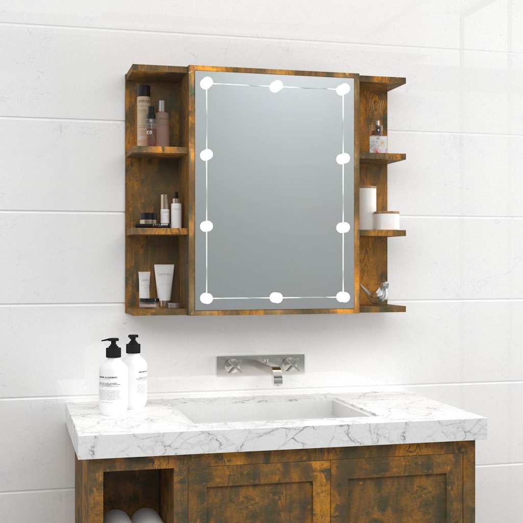Mirror Cabinet with LED 70x16,5x60 cm Smoked oak