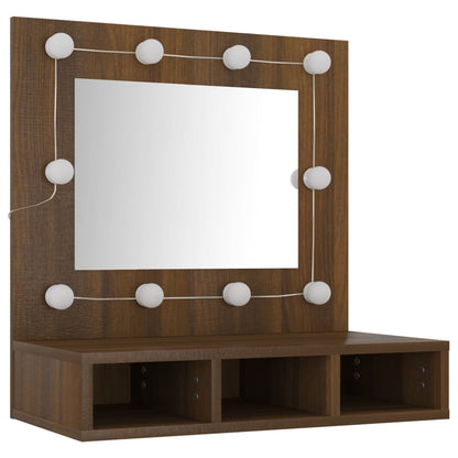 vidaXL Mirror Cabinet with LED Brown Oak 60x31.5x62 cm