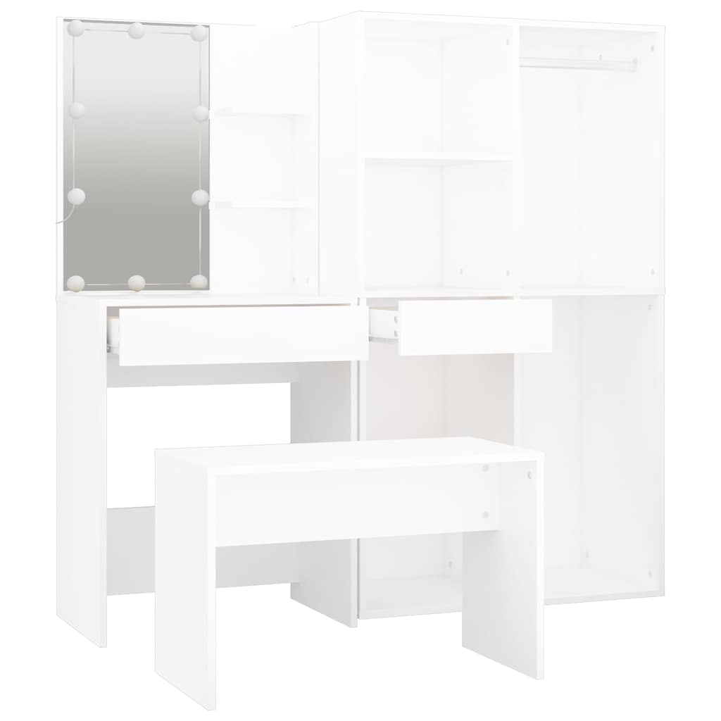 Dressing Table Set with LED Engineered Wood White