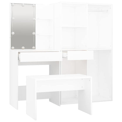 Dressing Table Set with LED Engineered Wood White
