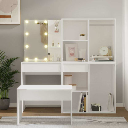 Dressing Table Set with LED Engineered Wood White