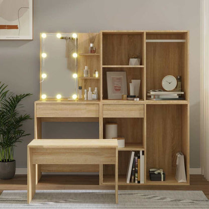 Dressing Table Set with LED Engineered Wood Sonoma oak