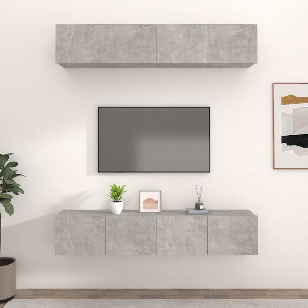 4 Piece Wall-mounted TV Cabinet Set 100x30x30 cm Concrete grey 80 cm