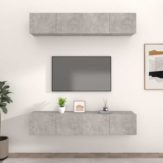 4 Piece Wall-mounted TV Cabinet Set 100x30x30 cm Concrete grey 80 cm