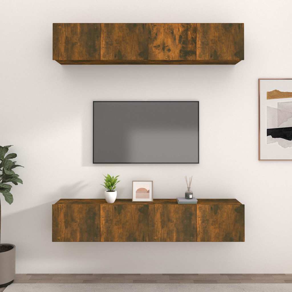 4 Piece Wall-mounted TV Cabinet Set 100x30x30 cm Smoked oak 80 cm