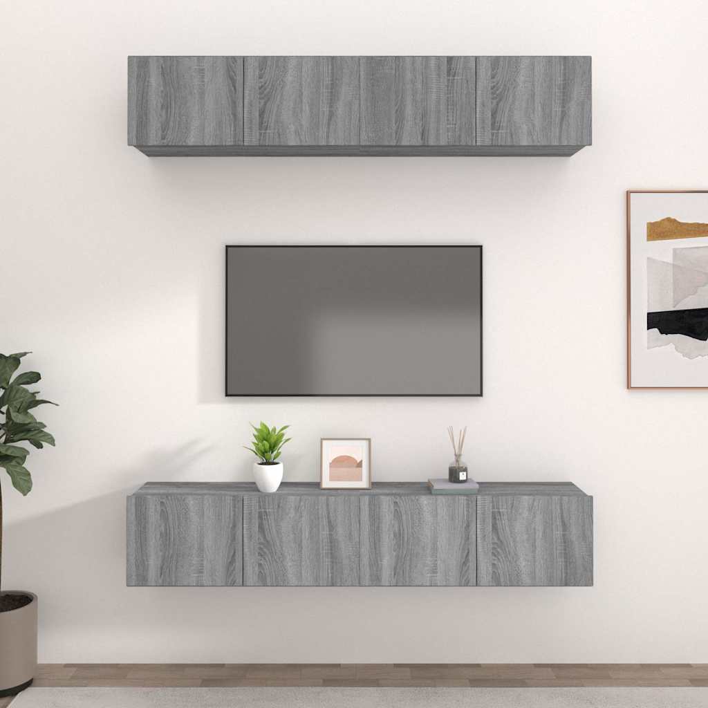 4 Piece Wall-mounted TV Cabinet Set 100x30x30 cm Grey sonoma 80 cm