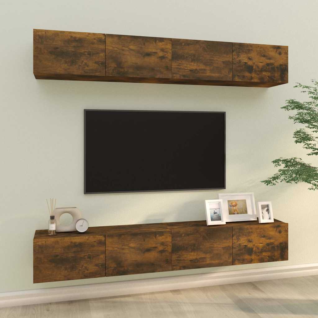 4 Piece Wall-mounted TV Cabinet Set 100x30x30 cm Smoked oak 100 cm