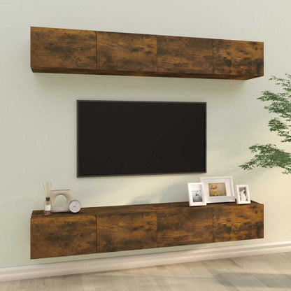 4 Piece Wall-mounted TV Cabinet Set 100x30x30 cm Smoked oak 100 cm