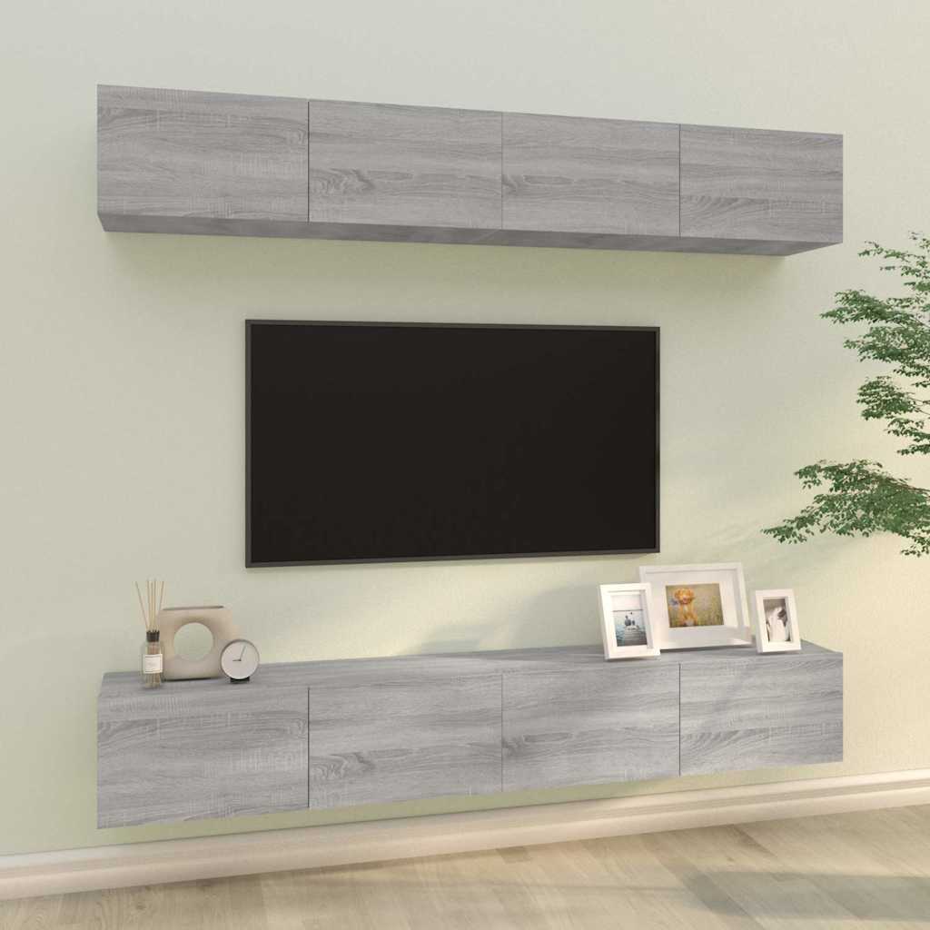 4 Piece Wall-mounted TV Cabinet Set 100x30x30 cm Grey sonoma 100 cm