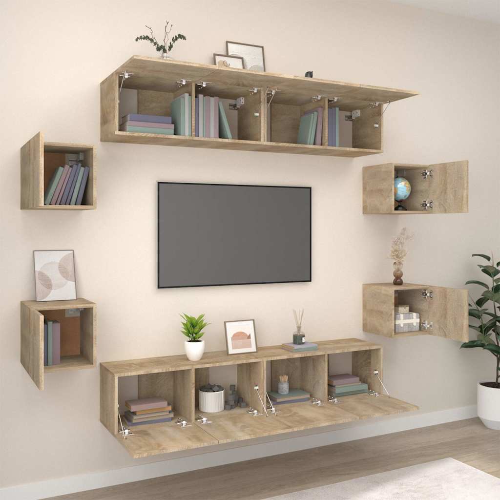TV Cabinet Set Engineered Wood 8 pcs Width 80 cm Sonoma oak