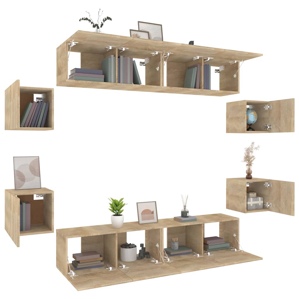 TV Cabinet Set Engineered Wood 8 pcs Width 80 cm Sonoma oak