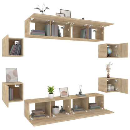 TV Cabinet Set Engineered Wood 8 pcs Width 80 cm Sonoma oak