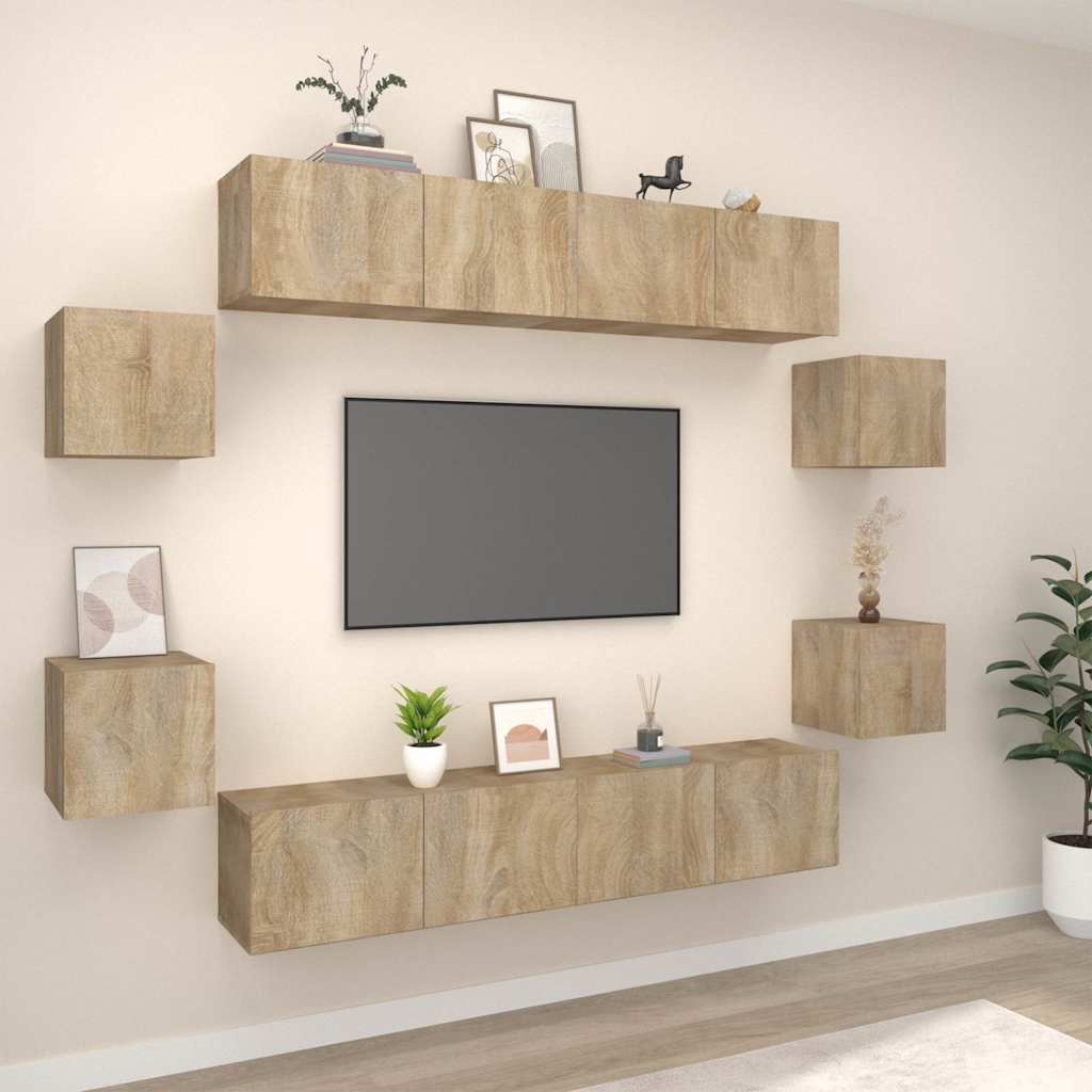 TV Cabinet Set Engineered Wood 8 pcs Width 80 cm Sonoma oak
