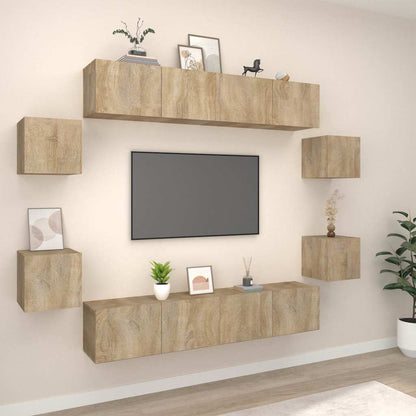 TV Cabinet Set Engineered Wood 8 pcs Width 80 cm Sonoma oak