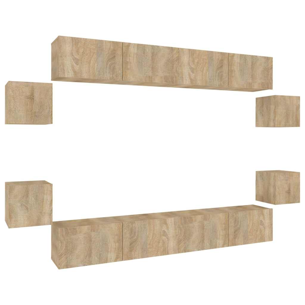 TV Cabinet Set Engineered Wood 8 pcs Width 100 cm Sonoma oak