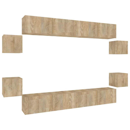 TV Cabinet Set Engineered Wood 8 pcs Width 100 cm Sonoma oak