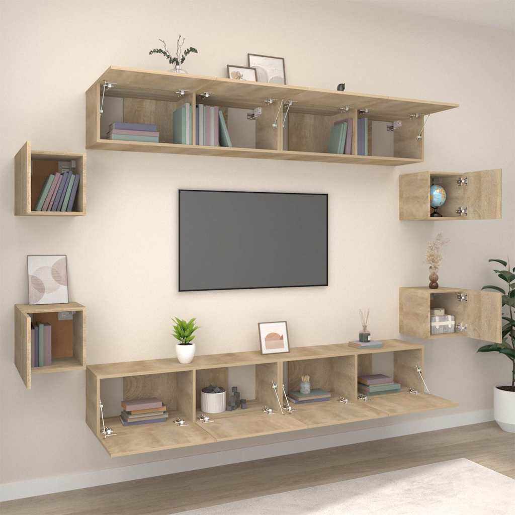 TV Cabinet Set Engineered Wood 8 pcs Width 100 cm Sonoma oak
