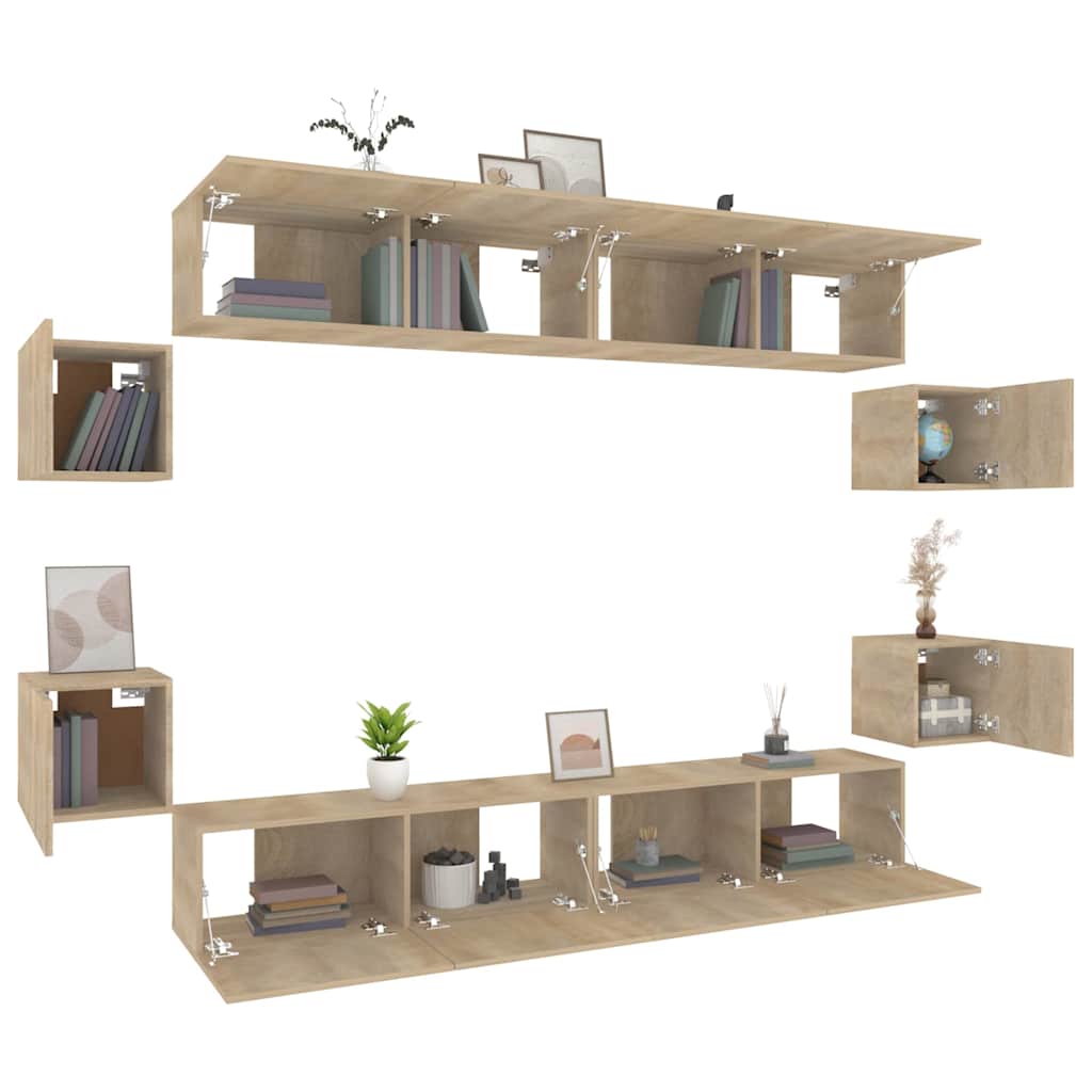 TV Cabinet Set Engineered Wood 8 pcs Width 100 cm Sonoma oak