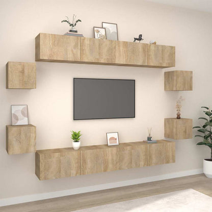 TV Cabinet Set Engineered Wood 8 pcs Width 100 cm Sonoma oak