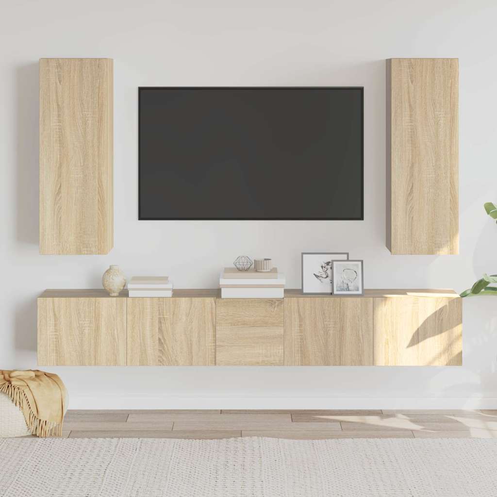 TV Cabinet Set Engineered Wood Sonoma oak 80 cm 5