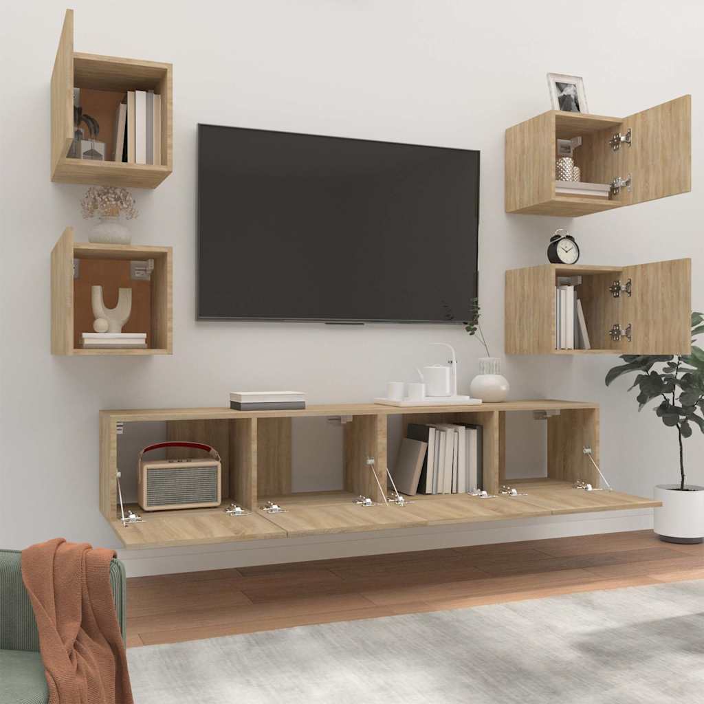 TV Cabinet Set Engineered Wood 6 pcs 80 cm