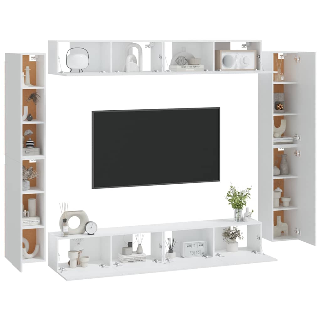 vidaXL 8 Piece TV Cabinet Set White Engineered Wood 3