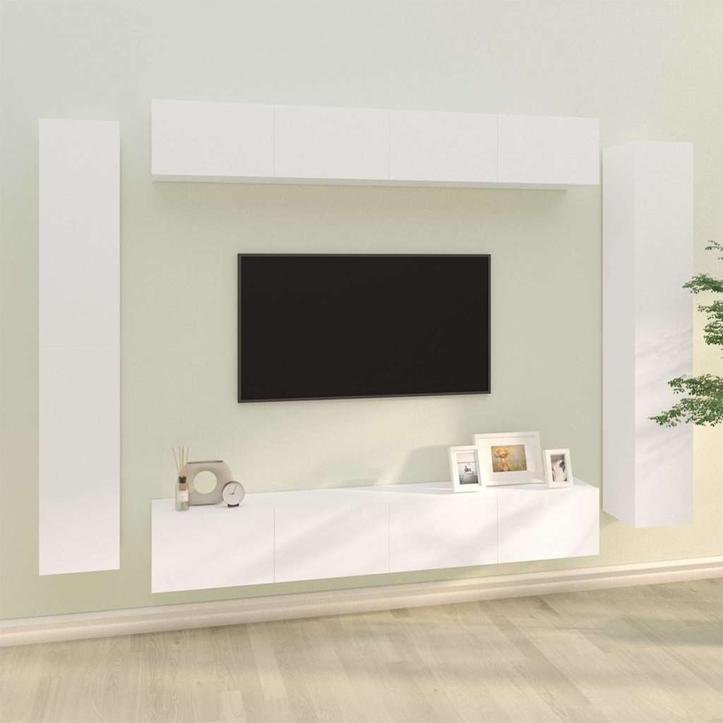 vidaXL 8 Piece TV Cabinet Set White Engineered Wood 1
