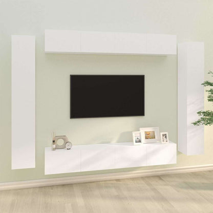 vidaXL 8 Piece TV Cabinet Set White Engineered Wood 1