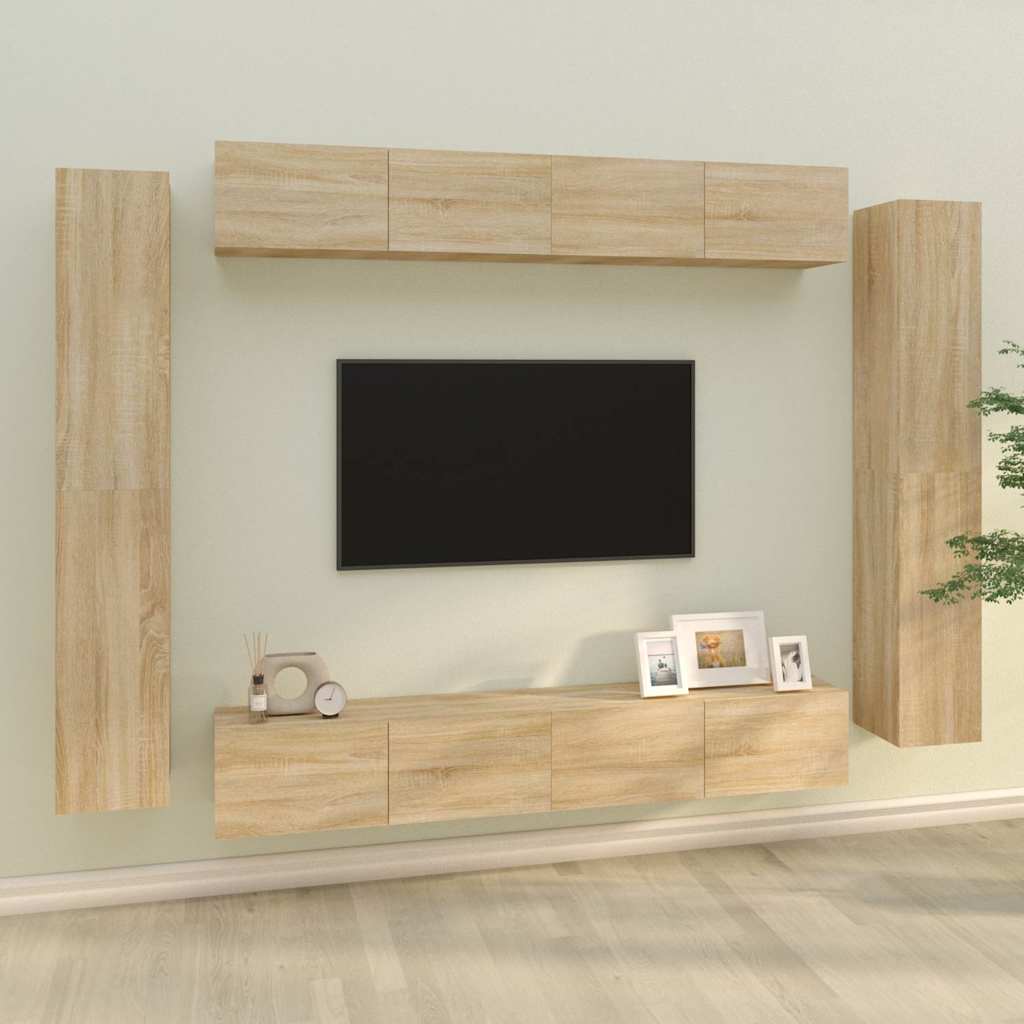 vidaXL 8 Piece TV Cabinet Set Sonoma Oak Engineered Wood 1