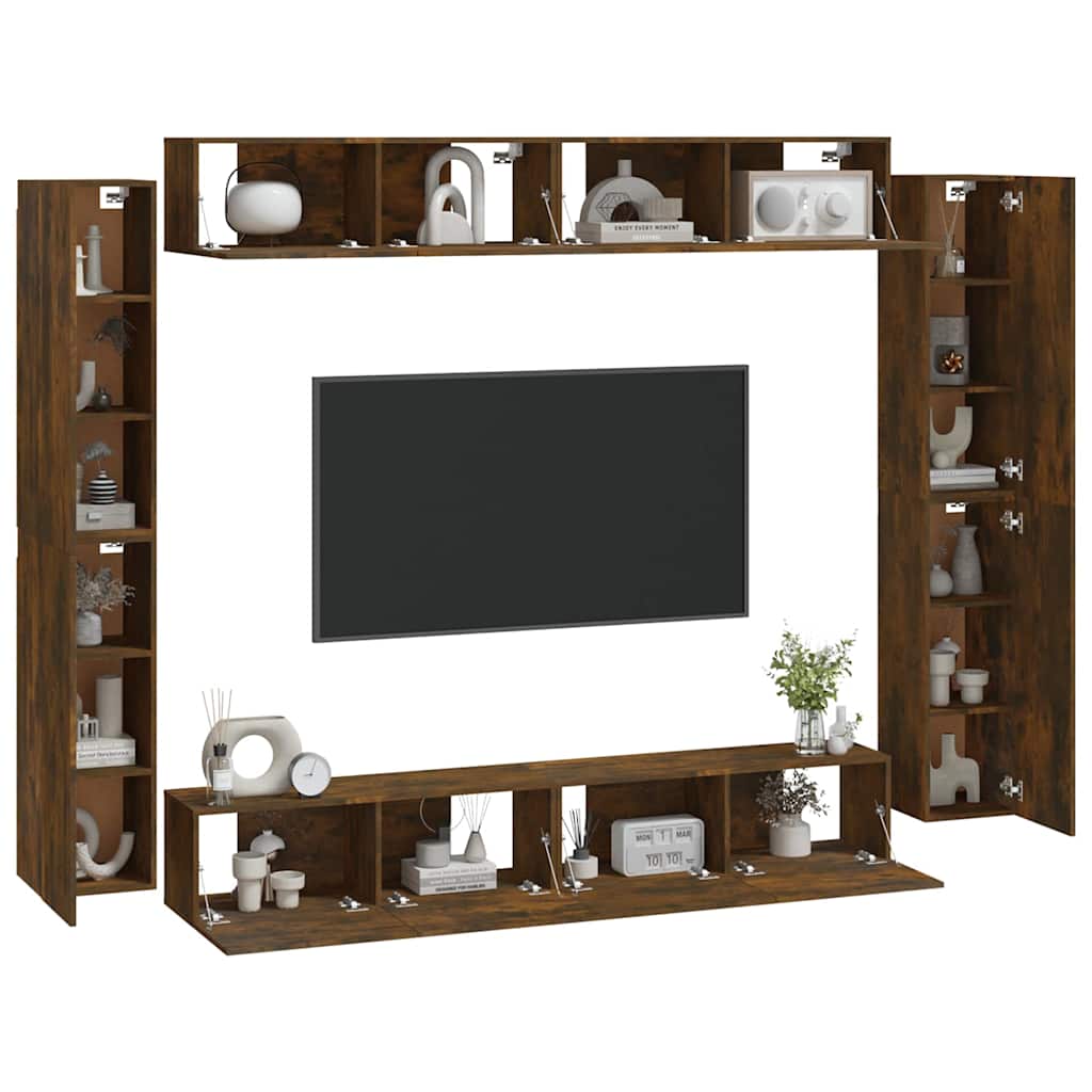 vidaXL 8 Piece TV Cabinet Set Smoked Oak Engineered Wood 3