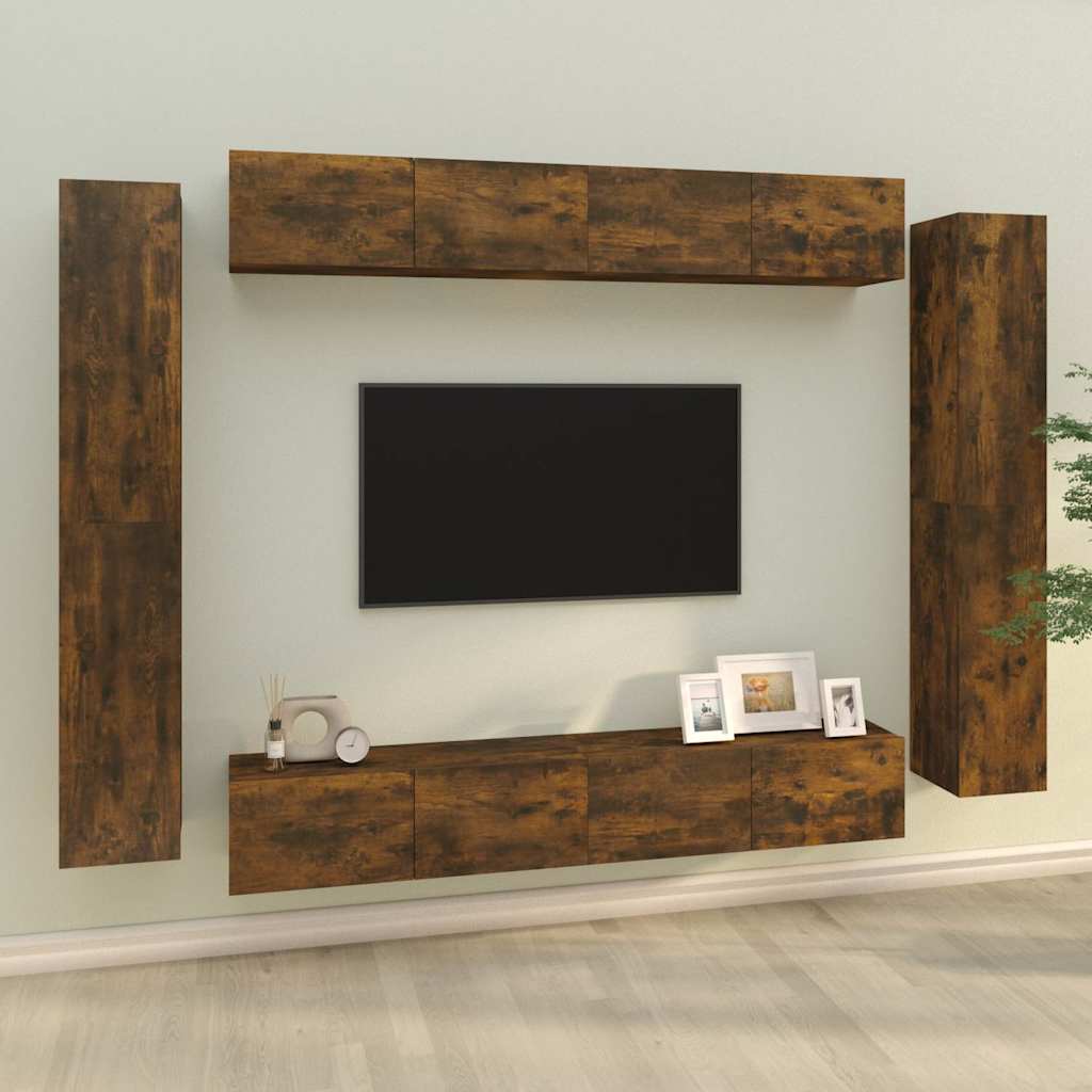 vidaXL 8 Piece TV Cabinet Set Smoked Oak Engineered Wood 1
