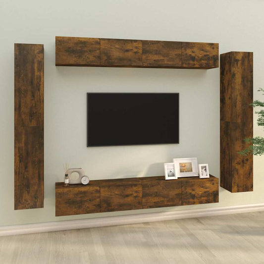 vidaXL 8 Piece TV Cabinet Set Smoked Oak Engineered Wood 1