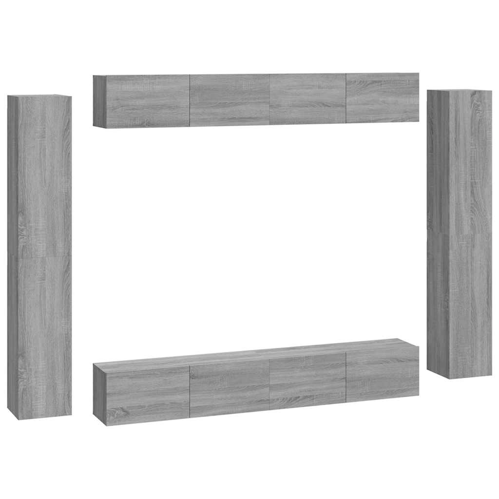 vidaXL 8 Piece TV Cabinet Set Grey Sonoma Engineered Wood 2