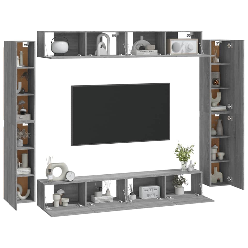 vidaXL 8 Piece TV Cabinet Set Grey Sonoma Engineered Wood 3