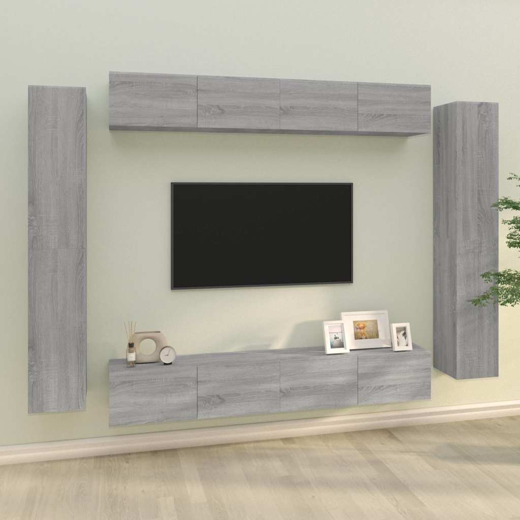 vidaXL 8 Piece TV Cabinet Set Grey Sonoma Engineered Wood 1