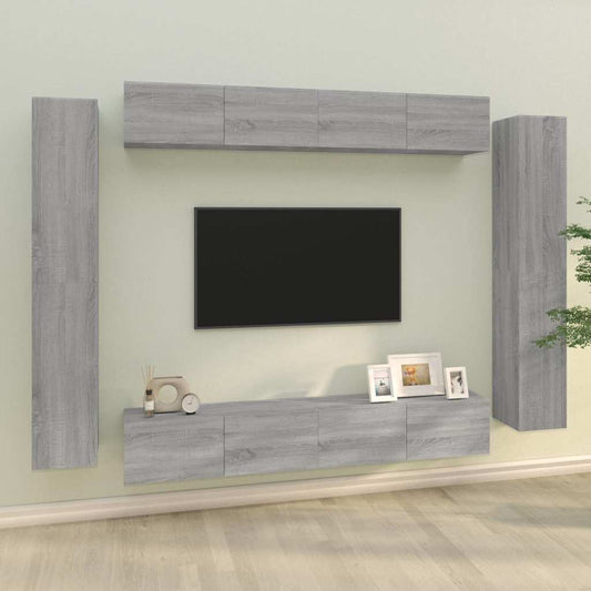 vidaXL 8 Piece TV Cabinet Set Grey Sonoma Engineered Wood 1