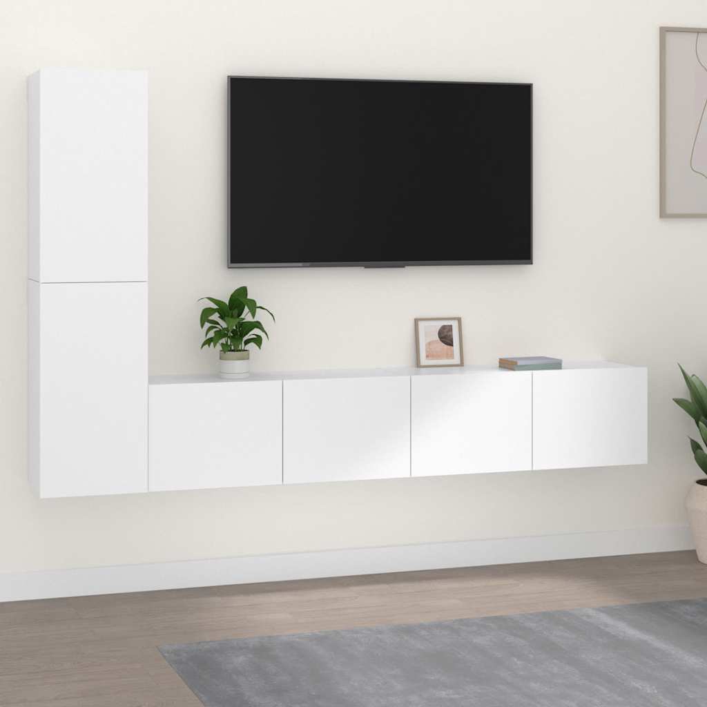 4 Piece TV Cabinet Set Engineered Wood White 80 cm