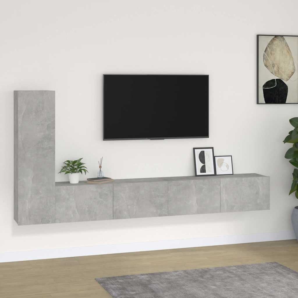 4 Piece TV Cabinet Set Engineered Wood Concrete grey 100 cm