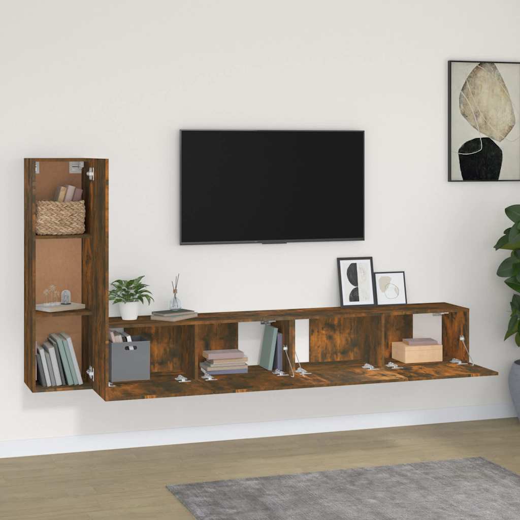 4 Piece TV Cabinet Set Engineered Wood Smoked oak 100 cm