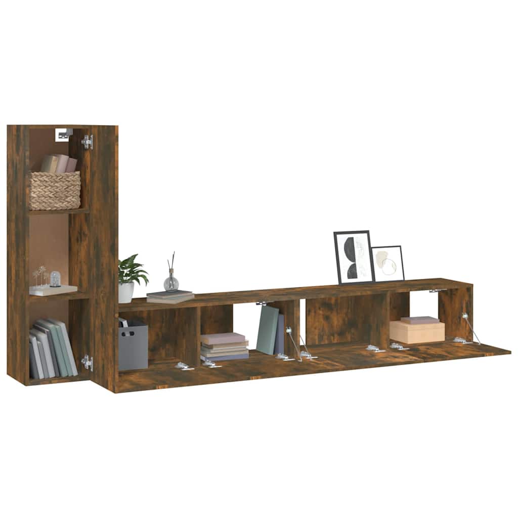 4 Piece TV Cabinet Set Engineered Wood Smoked oak 100 cm