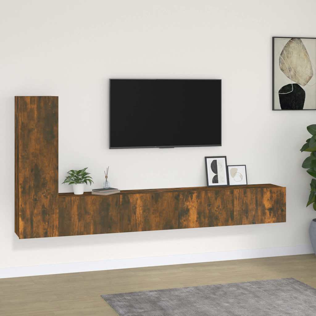 4 Piece TV Cabinet Set Engineered Wood Smoked oak 100 cm