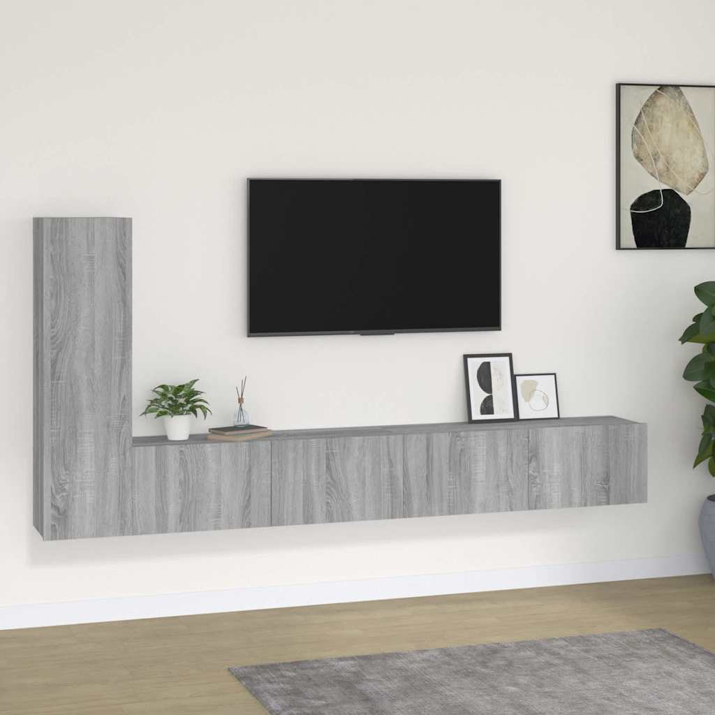 4 Piece TV Cabinet Set Engineered Wood Grey sonoma 100 cm