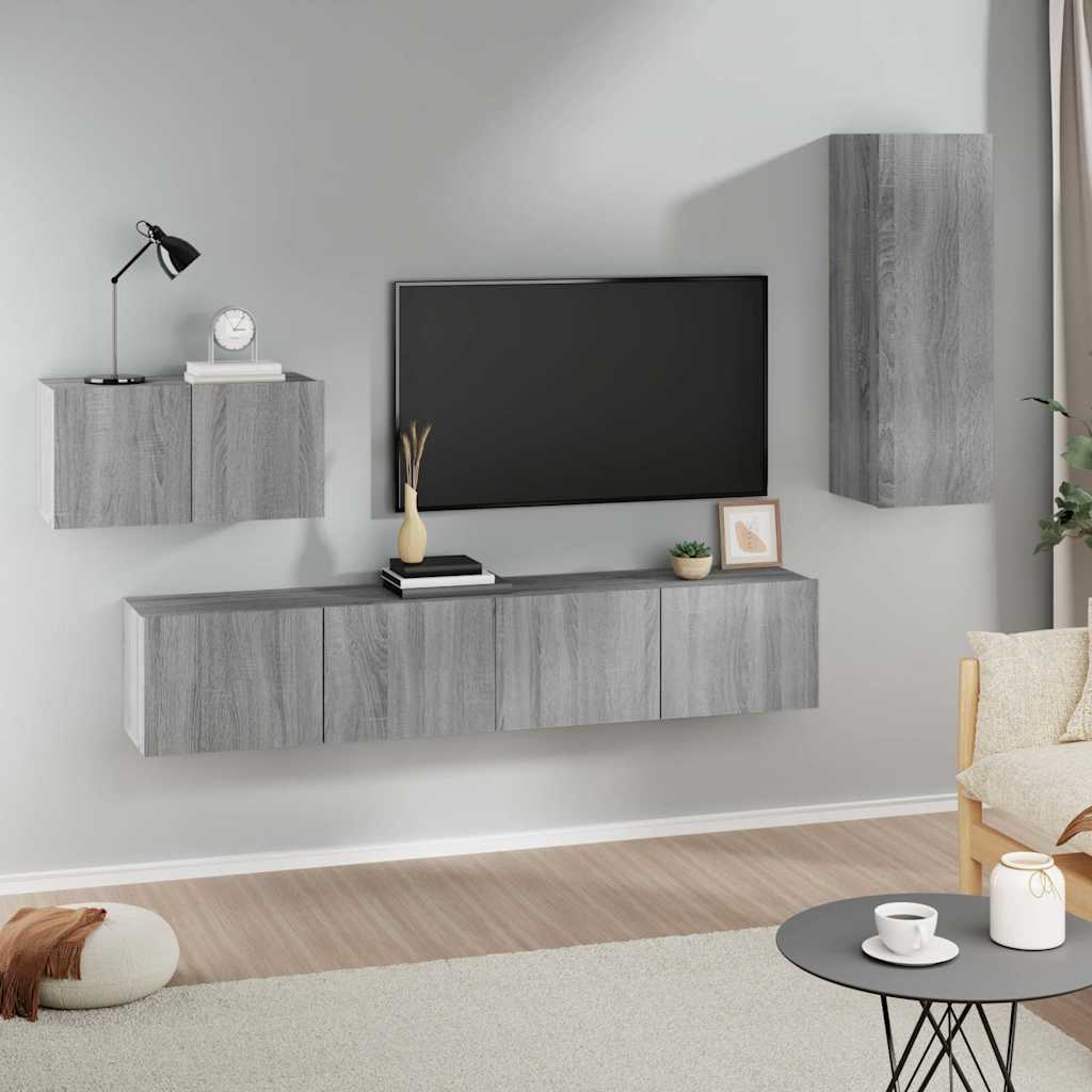 4 Piece TV Cabinet Set Engineered Wood Height 90 cm Grey sonoma