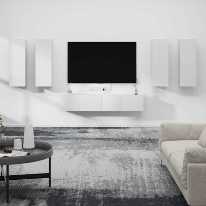 6 Piece TV Cabinet Set Engineered Wood White