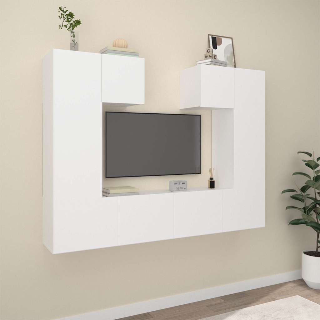 6 Piece TV Cabinet Set Engineered Wood White 80 cm