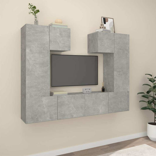 6 Piece TV Cabinet Set Engineered Wood Concrete grey 80 cm