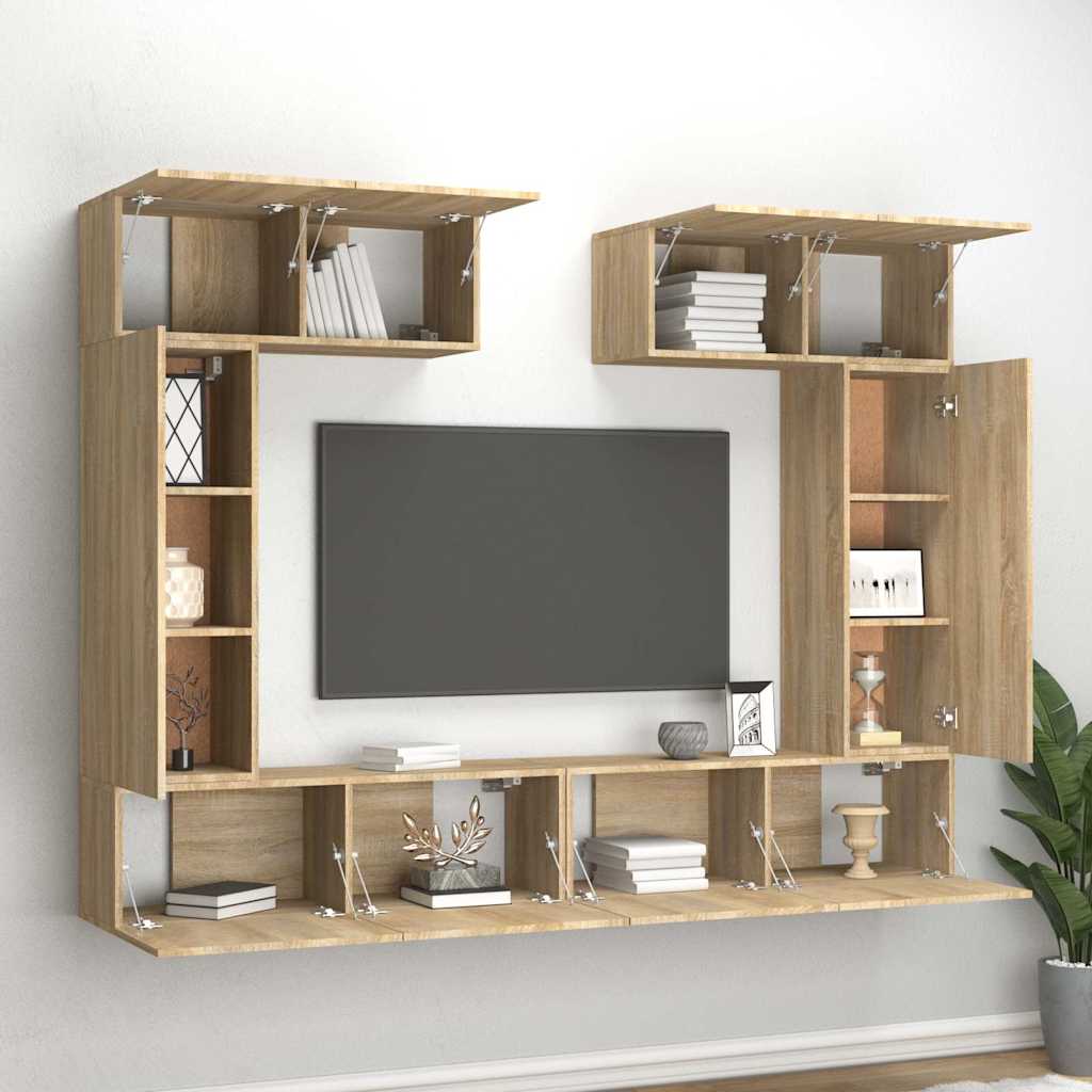 6 Piece TV Cabinet Set Engineered Wood Sonoma oak 100 cm