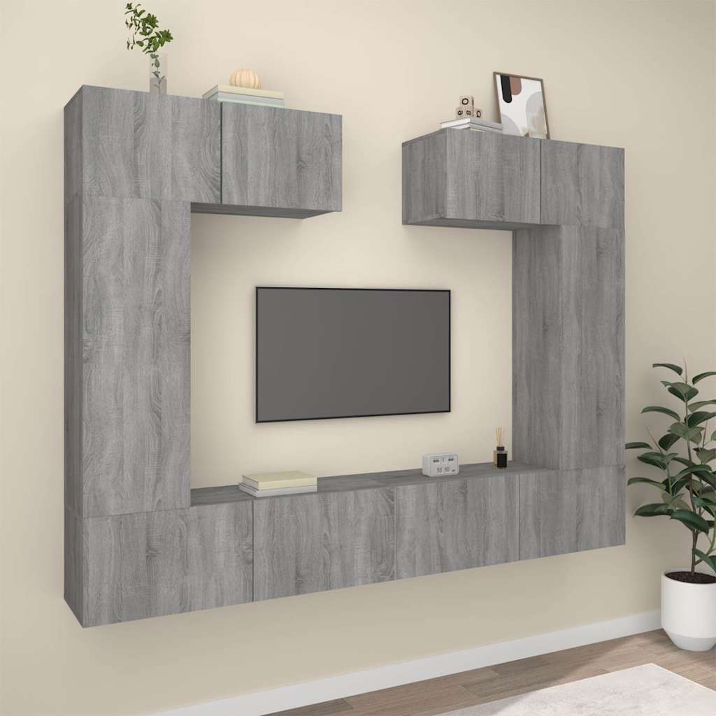 6 Piece TV Cabinet Set Engineered Wood Grey sonoma 100 cm