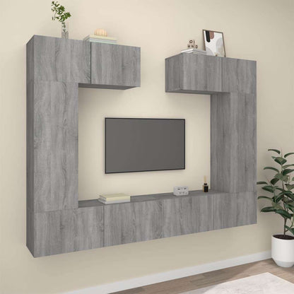 6 Piece TV Cabinet Set Engineered Wood Grey sonoma 100 cm