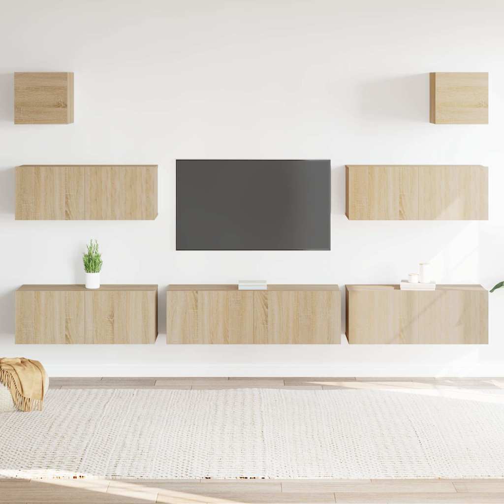 7 Piece TV Cabinet Set Engineered Wood Sonoma oak